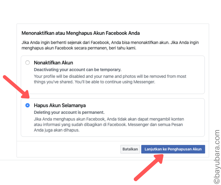cara hapus akun facebook secara permanen