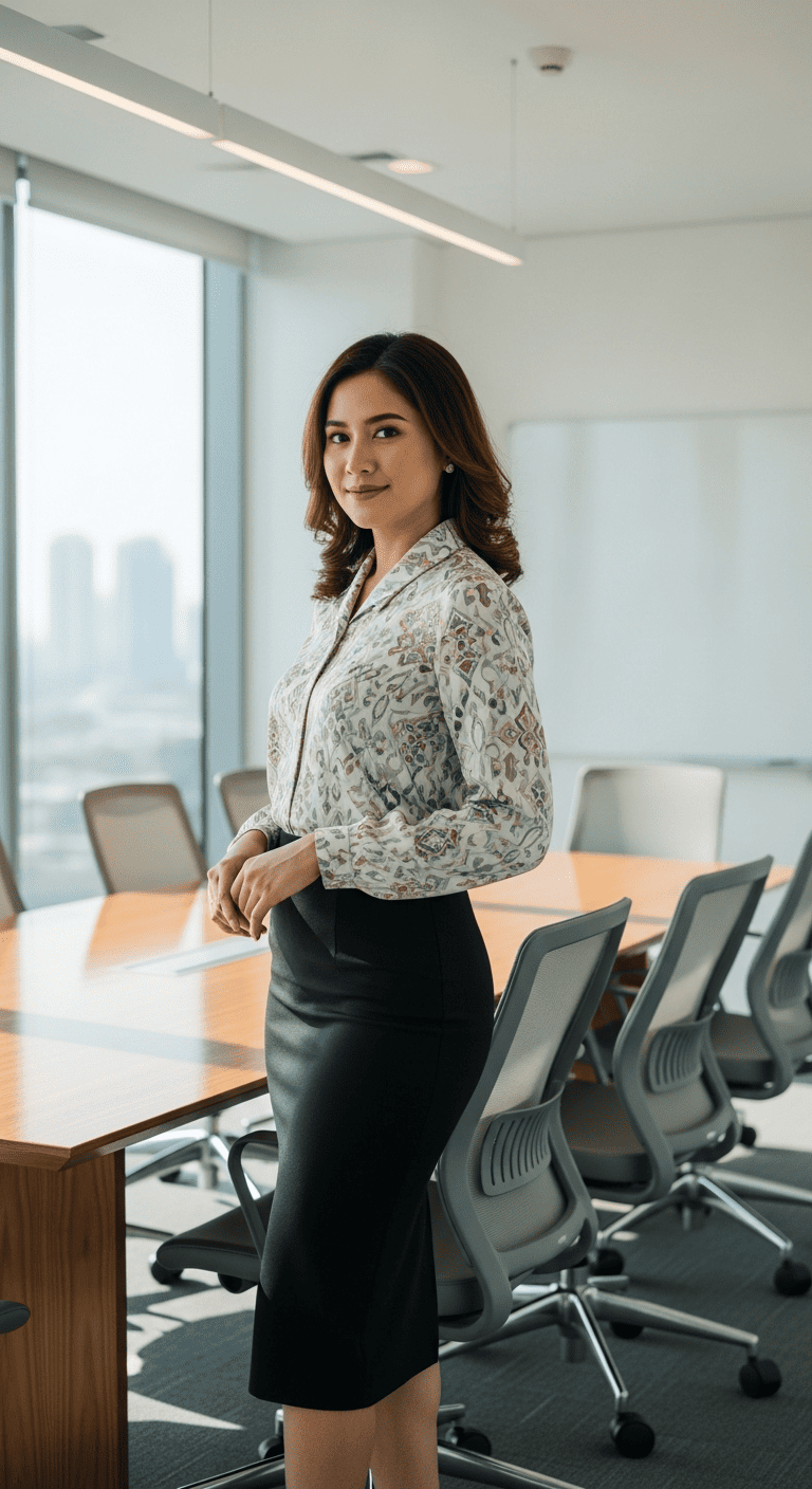 Blouse Motif Halus + Rok Span