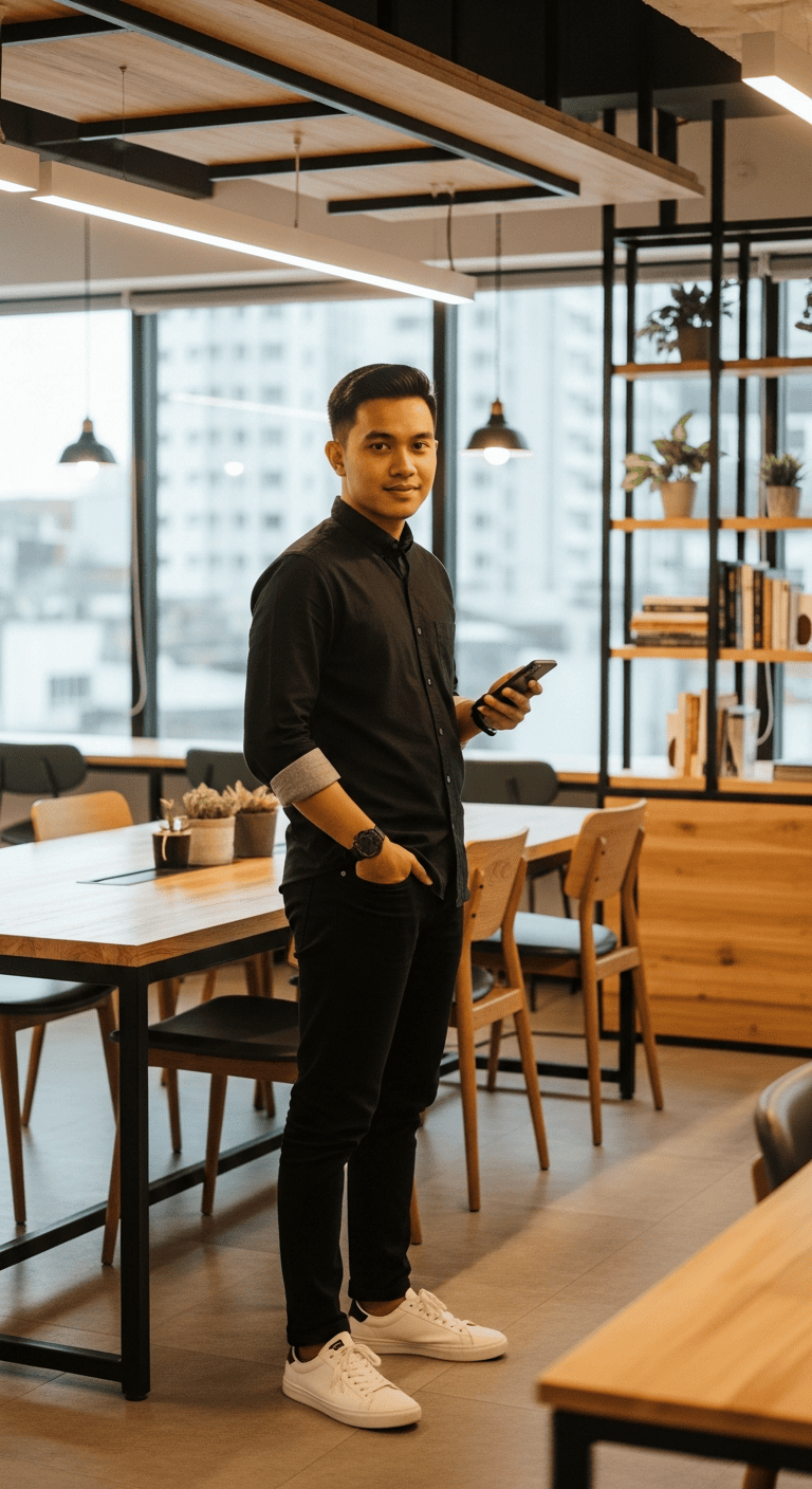 Kemeja Hitam + Sneakers Putih.151Z